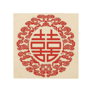 red double happiness modern chinese wedding wood wall decor