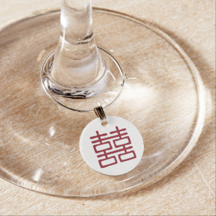 Red Double Happiness Oriental Wedding Wine Charm