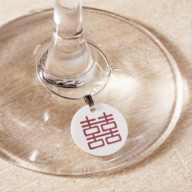 Red Double Happiness Oriental Wedding Wine Charm (In Situ)