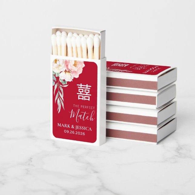 Red Double Happiness Wedding Peony Match Box (Stacked)