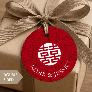 Red Double Happiness Wedding Round Favor Tags