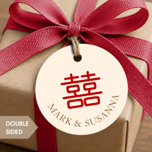 Red Double Happiness Wedding Round Favor Tags