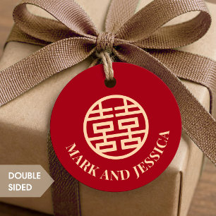 Red Double Happiness Wedding Round Favor Tags