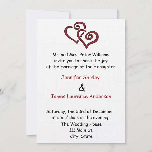 Red Double Heart Wedding Invitation (Front)