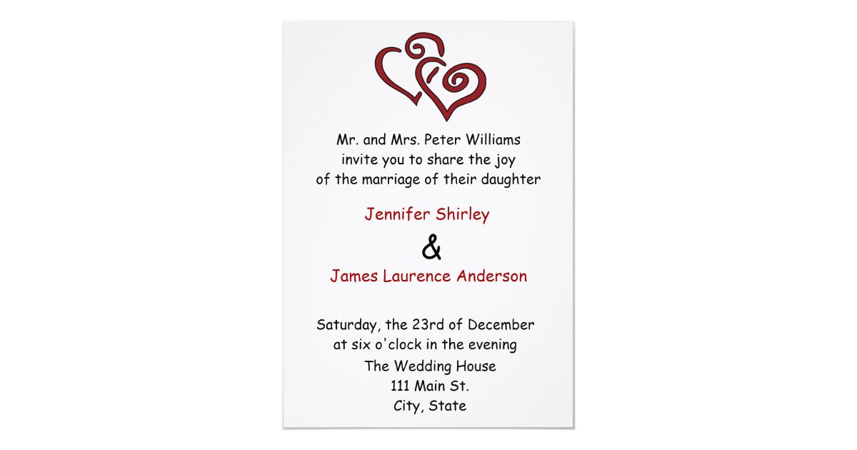 Red Double Heart Wedding Invitation Zazzle Com