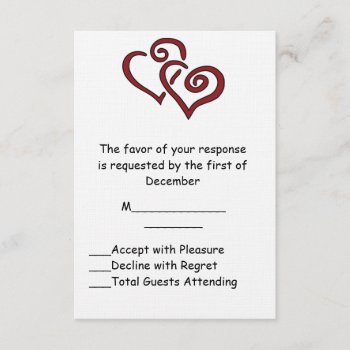 Red Double Heart Wedding Rsvp Card by Lilleaf at Zazzle