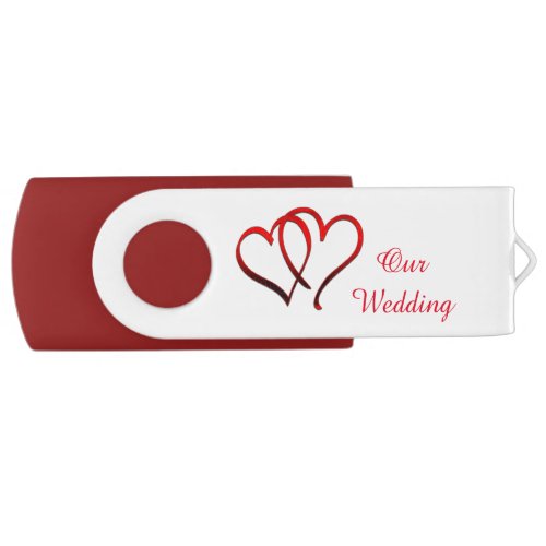Red Double Heart Wedding USB Drive