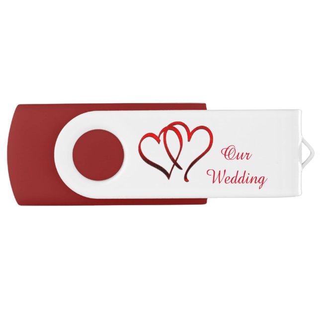 Red Double Heart Wedding USB Drive (Front)