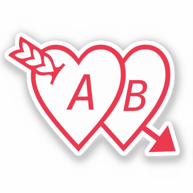 Red Double Hearts with Cupids Arrow and Initials Sticker (Front)