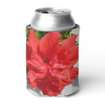 Red Double Hibiscus Flower Can Cooler