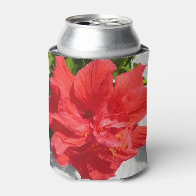 Red Double Hibiscus Flower Can Cooler (Can Front)