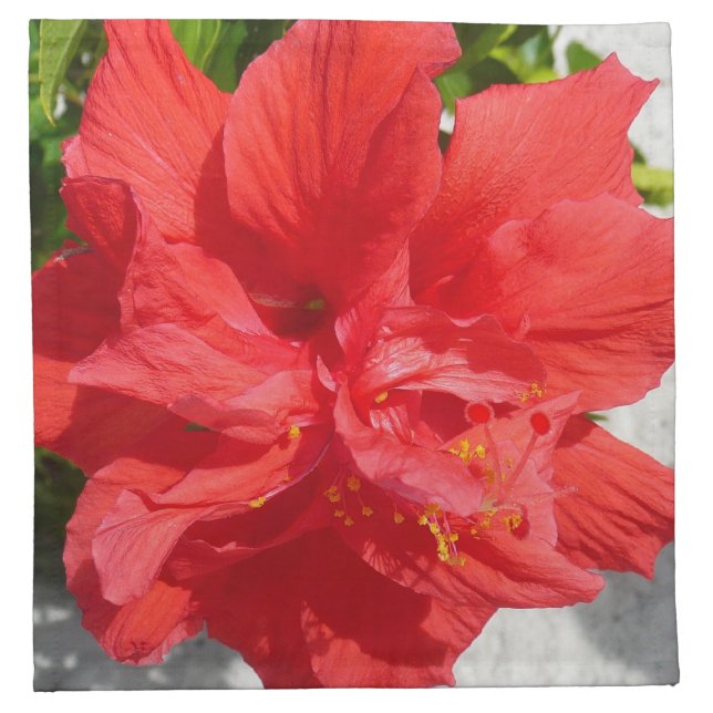 Red Double Hibiscus Flower Cloth Napkin (Front)