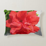 Red Double Hibiscus Flower Decorative Pillow