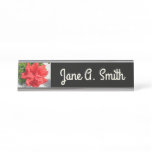 Red Double Hibiscus Flower Desk Name Plate
