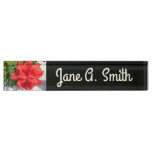 Red Double Hibiscus Flower Desk Name Plate