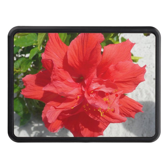 Red Double Hibiscus Flower Hitch Cover (Front)