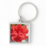 Red Double Hibiscus Flower Keychain