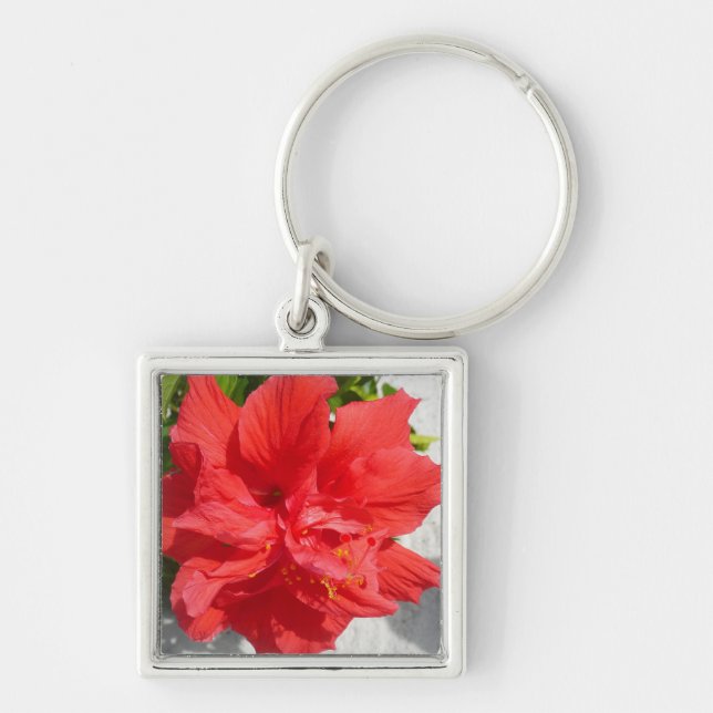Red Double Hibiscus Flower Keychain (Front)