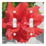 Red Double Hibiscus Flower Light Switch Cover
