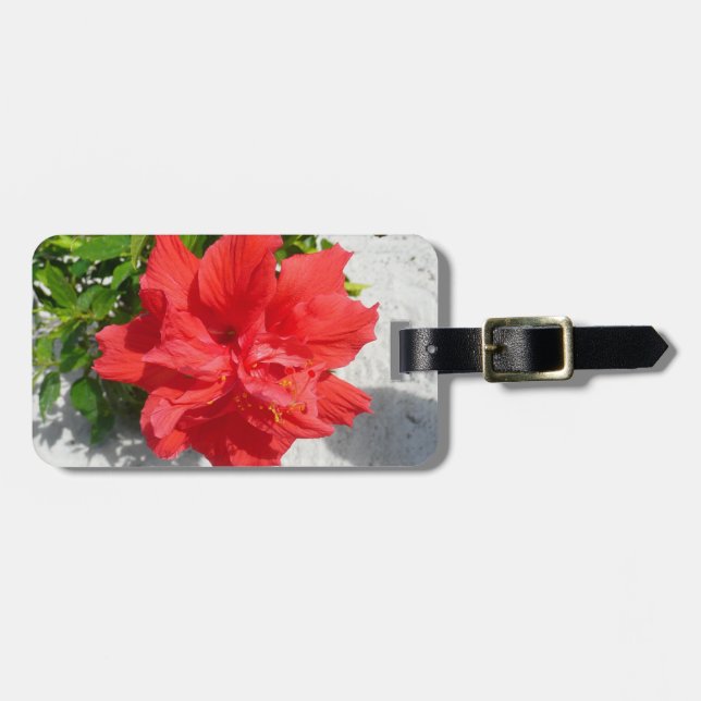 Red Double Hibiscus Flower Luggage Tag (Front Horizontal)