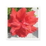 Red Double Hibiscus Flower Paper Napkins