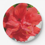 Red Double Hibiscus Flower Paper Plates