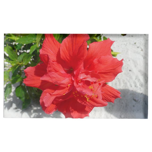 Red Double Hibiscus Flower Place Card Holder (Front)