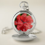Red Double Hibiscus Flower Pocket Watch