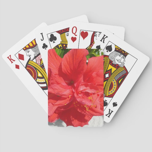 Red Double Hibiscus Flower Poker Cards (Back)