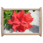 Red Double Hibiscus Flower Serving Tray