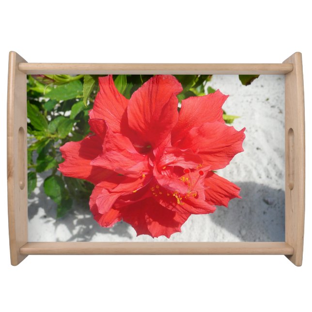 Red Double Hibiscus Flower Serving Tray (Front)