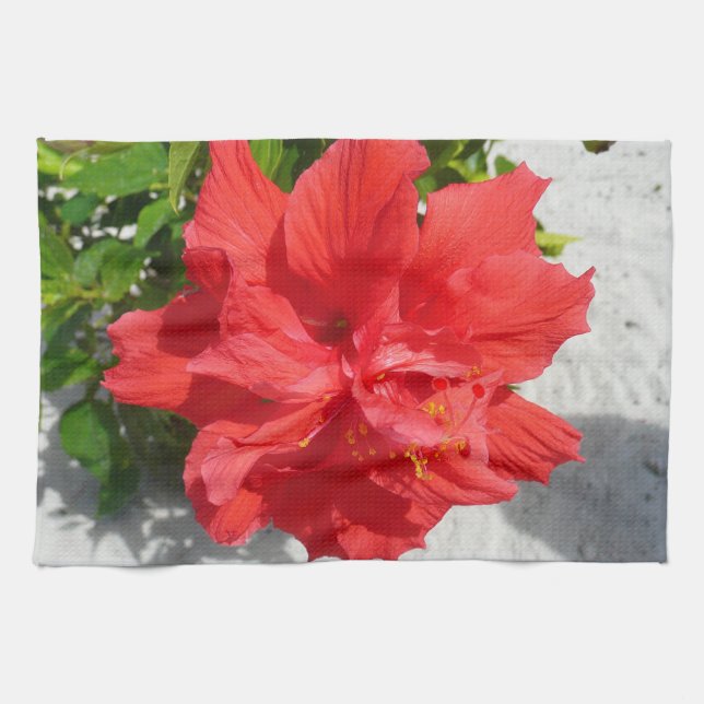 Red Double Hibiscus Flower Towel (Horizontal)