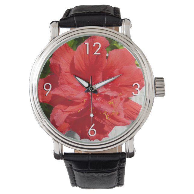Red Double Hibiscus Flower Watch (Front)