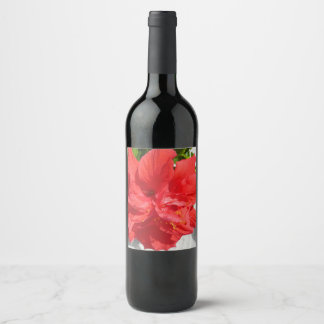 Red Double Hibiscus Flower Wine Label