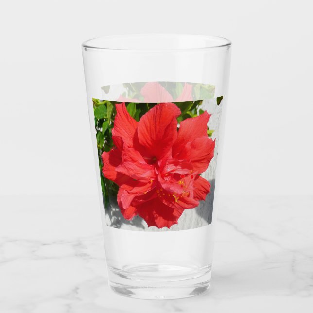 Red Double Hibiscus Glass (Front)