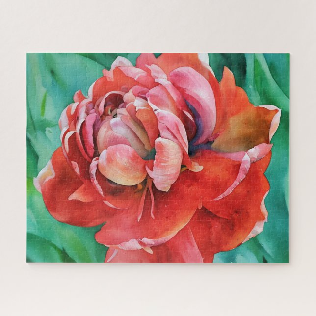 Red Double Petal Tulip Flower Art Puzzle (Horizontal)