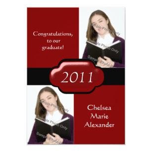 Double Graduation Invitations Zazzle Red Double Photo Graduation Party Invitation
