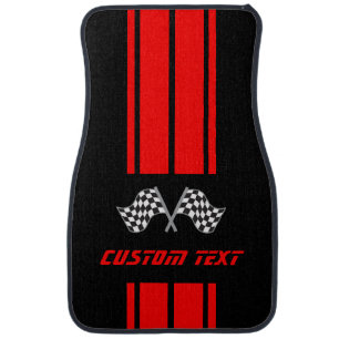 Red Double Race 🏎 Stripes - Flag   Personalize Car Floor Mat