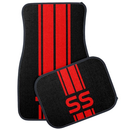 Red Double Race Stripes  Personalize Car Floor Mat