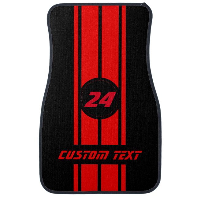 Red Double Race Stripes | Personalize Car Mat (Front)