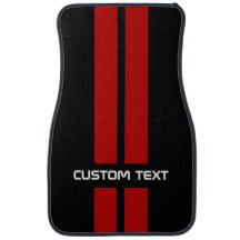 Red Double Stripe Car Mats - with custom text