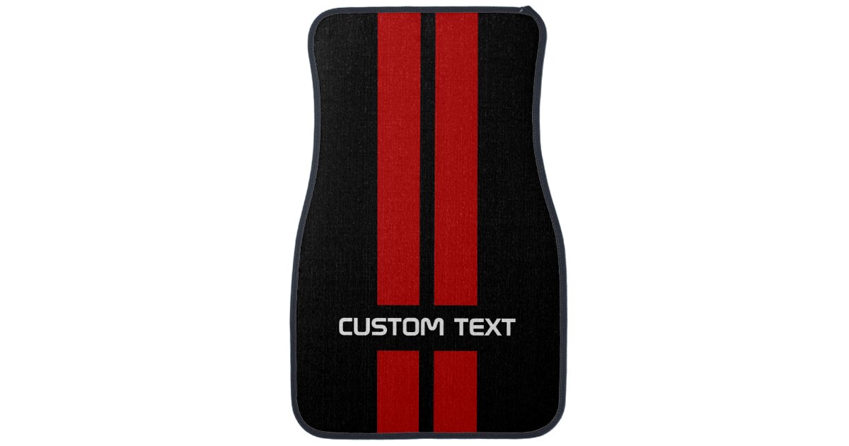 Red Double Stripe Car Mats - with custom text | Zazzle