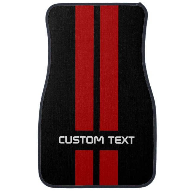 Red Double Stripe Car Mats - with custom text (Front)