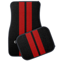 Red Double Stripe Car Mats - with custom text