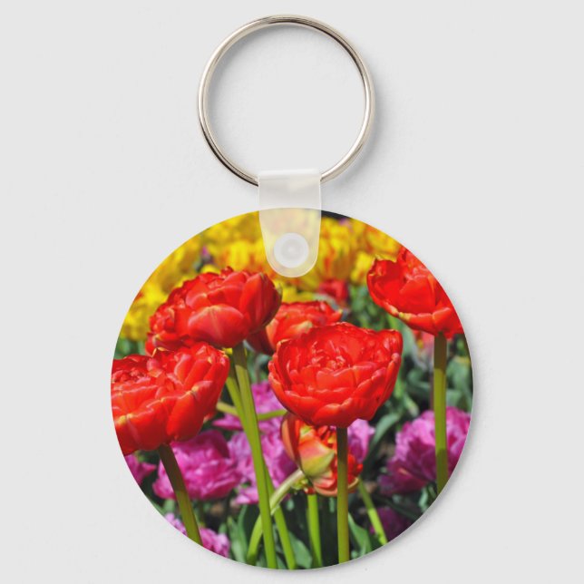 Red double tulips keychain (Front)
