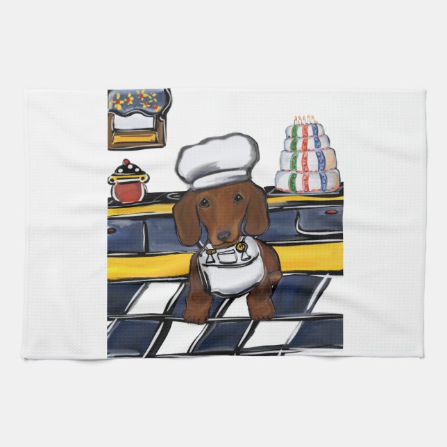 Red Doxie Chef Kitchen Towel (Horizontal)