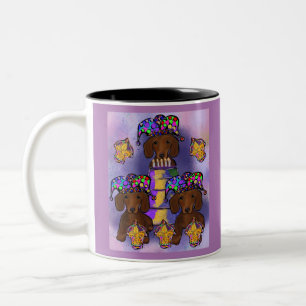 Red Doxie Mardi Gras Two-Tone Coffee Mug