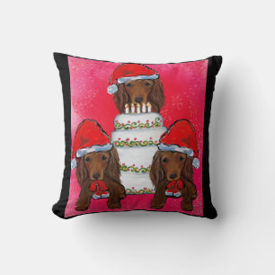 Red Doxie Santas Throw Pillow