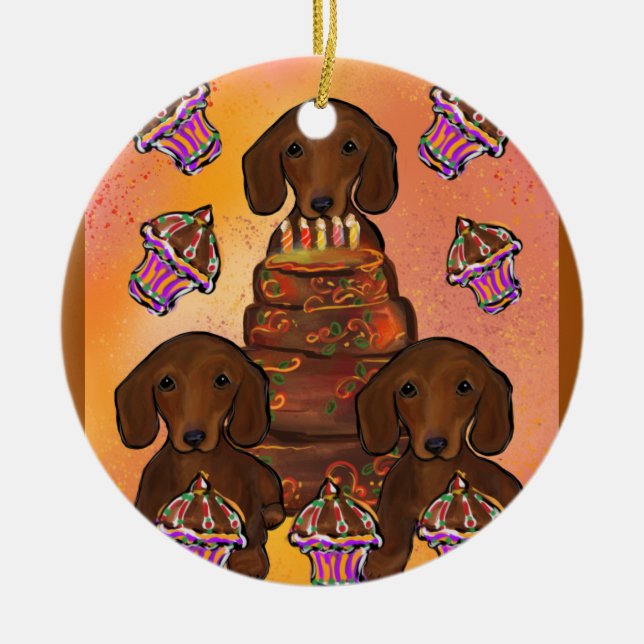 Red Doxies Ceramic Ornament (Front)