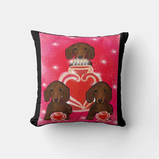 Red Doxies Throw Pillow (Front)